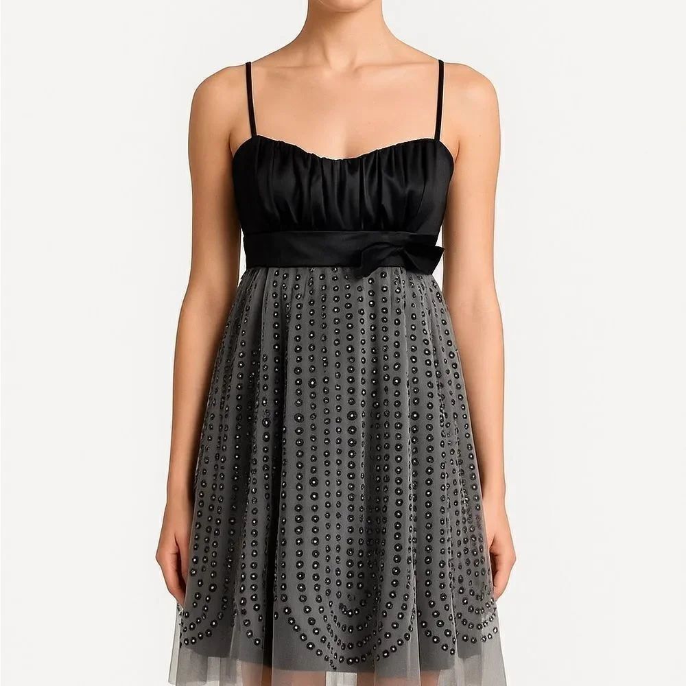 Brand New Love Tease Juniors Size 11 Black Spaghetti Strap Rhinestone Dress